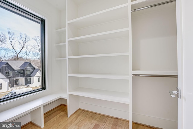 spacious closet featuring light hardwood / wood-style flooring