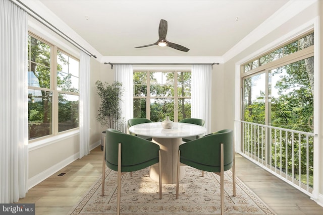 sunroom / solarium featuring ceiling fan and a wealth of natural light