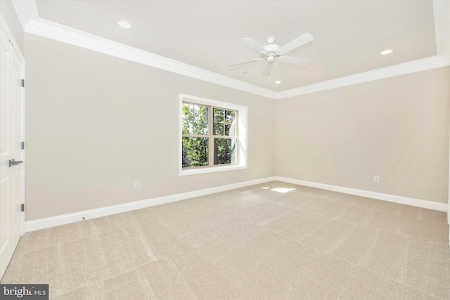 empty room with light carpet and ornamental molding