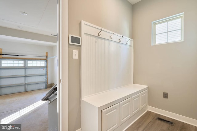 mudroom with dark hardwood / wood-style floors and plenty of natural light