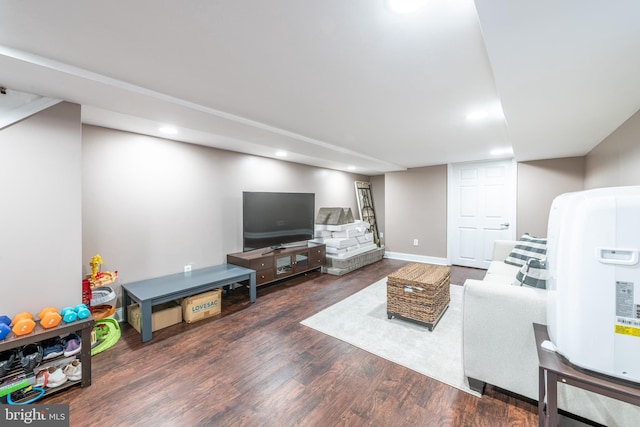 living room featuring dark hardwood / wood-style flooring