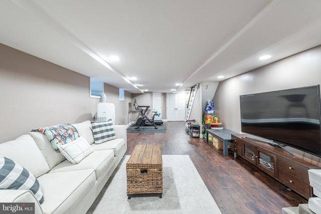 living room with dark hardwood / wood-style floors