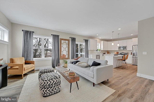 living room with light hardwood / wood-style floors