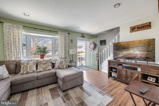 living room with light wood-type flooring