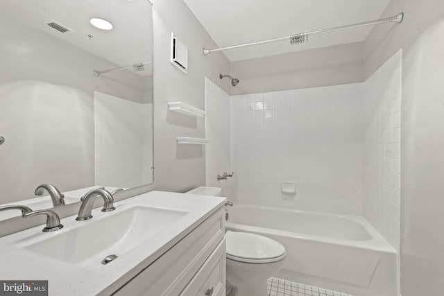 full bathroom featuring tile patterned flooring, vanity, toilet, and shower / bath combination