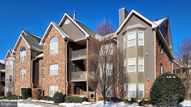 view of snow covered building