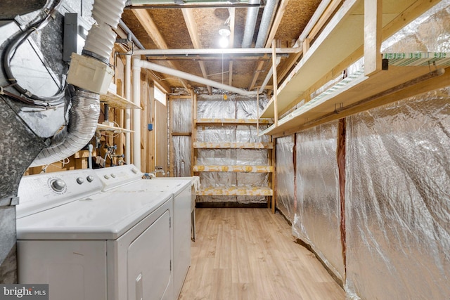 laundry room with separate washer and dryer and light wood-type flooring