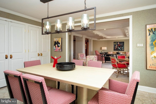 dining space with ornamental molding