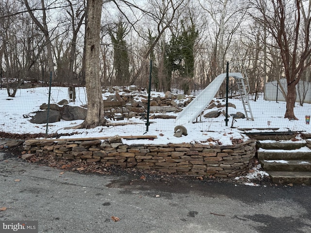 view of yard covered in snow