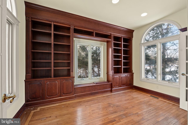 interior space with light hardwood / wood-style floors