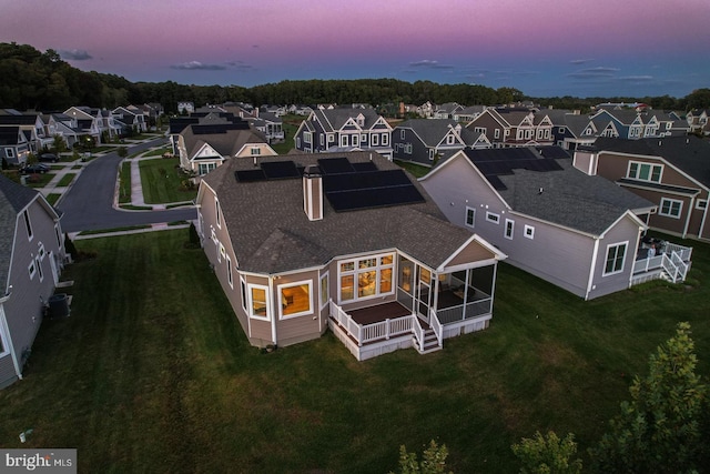 view of aerial view at dusk