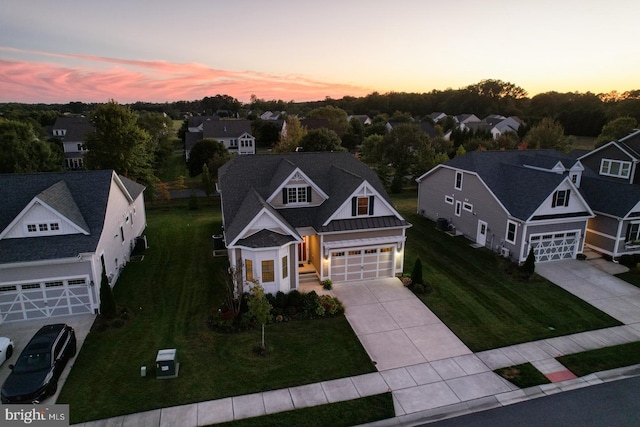 view of aerial view at dusk