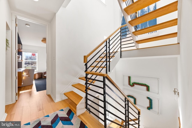 stairway featuring hardwood / wood-style floors