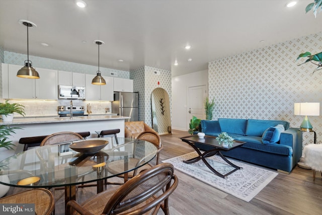 living room with light wood-type flooring