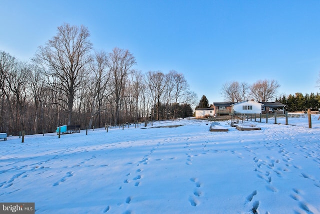 view of yard layered in snow