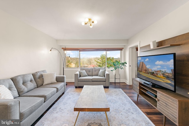 living room featuring dark hardwood / wood-style floors