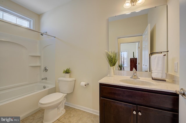 full bathroom featuring tile patterned floors, vanity, toilet, and shower / tub combination