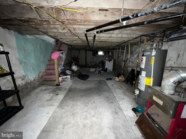 basement featuring gas water heater