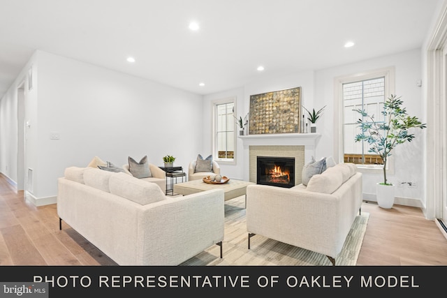 living room with light hardwood / wood-style flooring