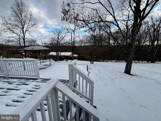 view of yard layered in snow