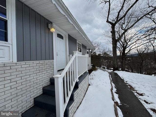 view of snow covered exterior