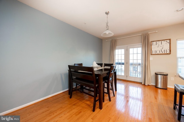 dining space with light hardwood / wood-style floors