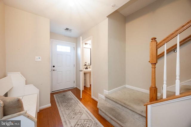 foyer entrance featuring wood-type flooring