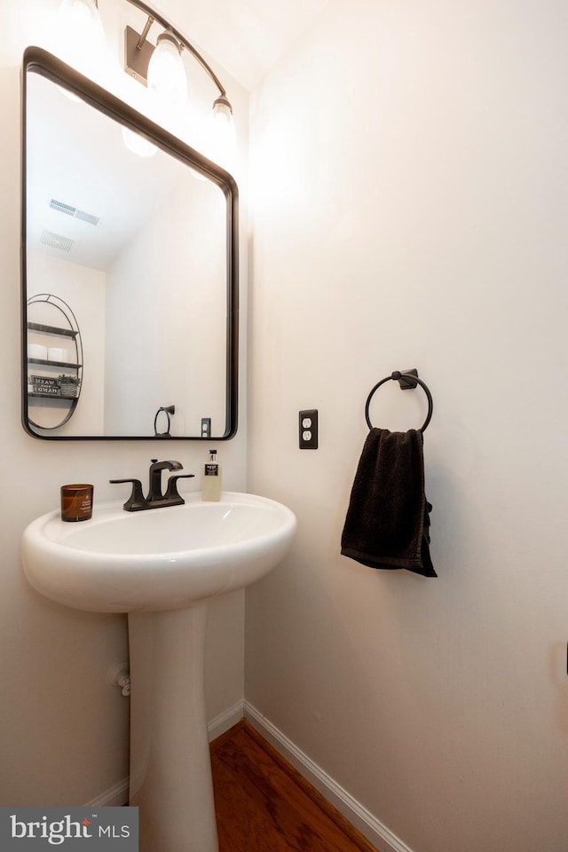 bathroom featuring wood-type flooring and sink