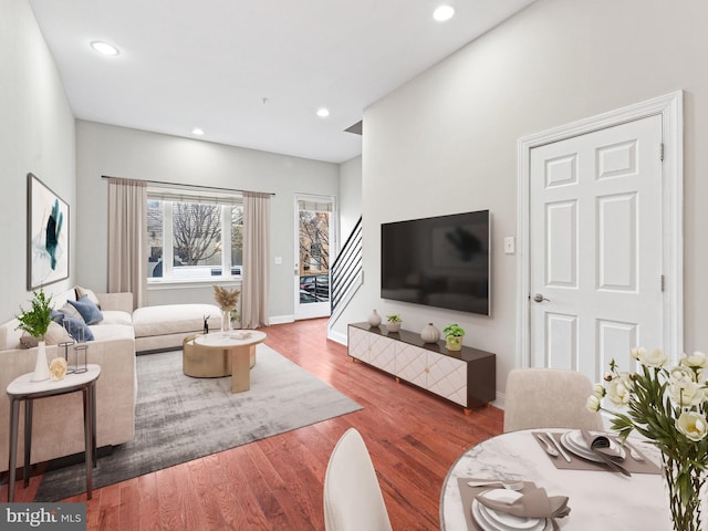 living room with hardwood / wood-style floors