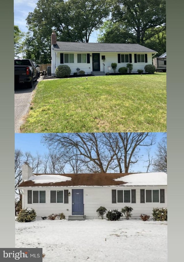 ranch-style house with a front lawn