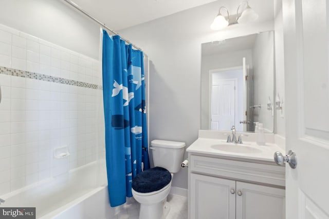 full bathroom with tile patterned floors, vanity, toilet, and shower / tub combo