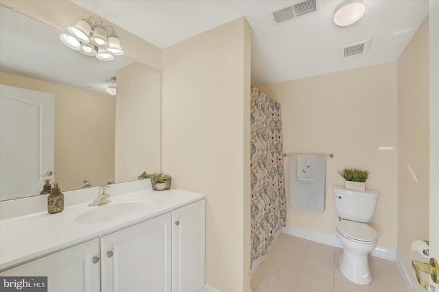 bathroom with vanity, tile patterned floors, and toilet