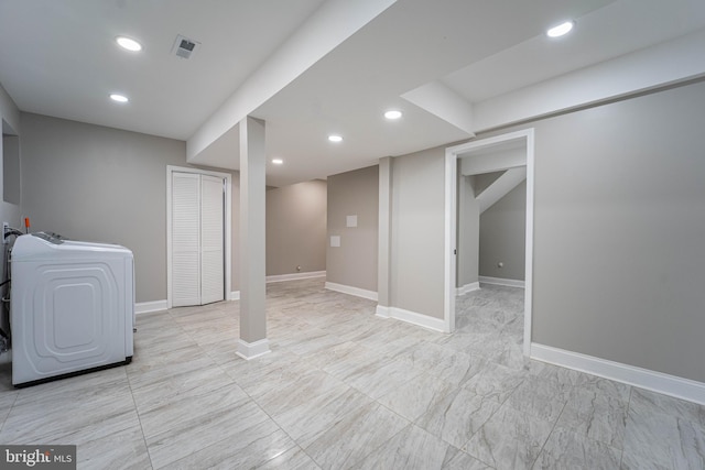 basement featuring washer / clothes dryer