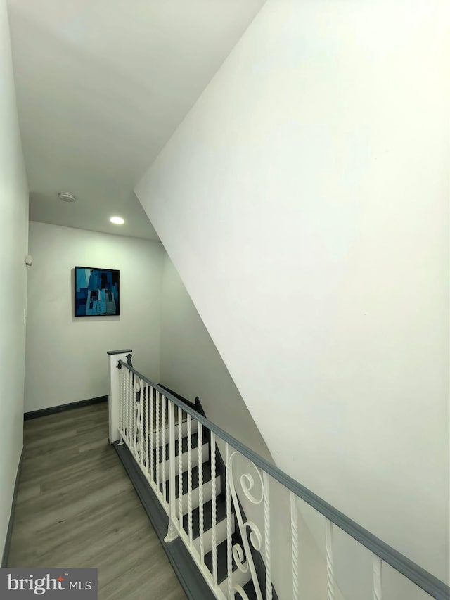 staircase featuring hardwood / wood-style flooring