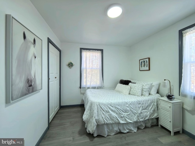 bedroom with hardwood / wood-style flooring