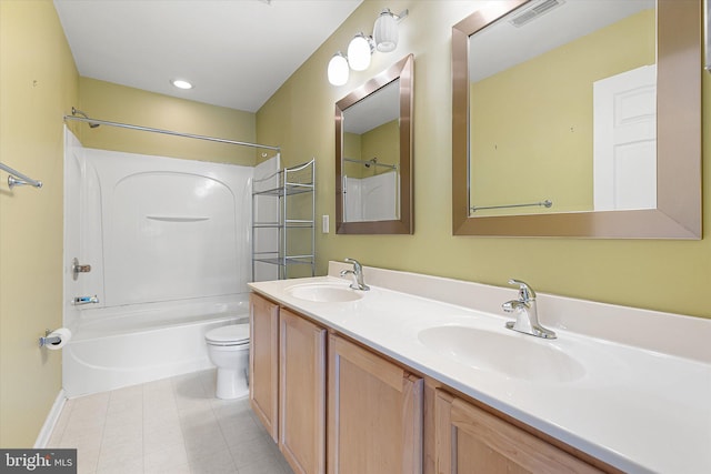 full bathroom featuring vanity, toilet, and bathing tub / shower combination