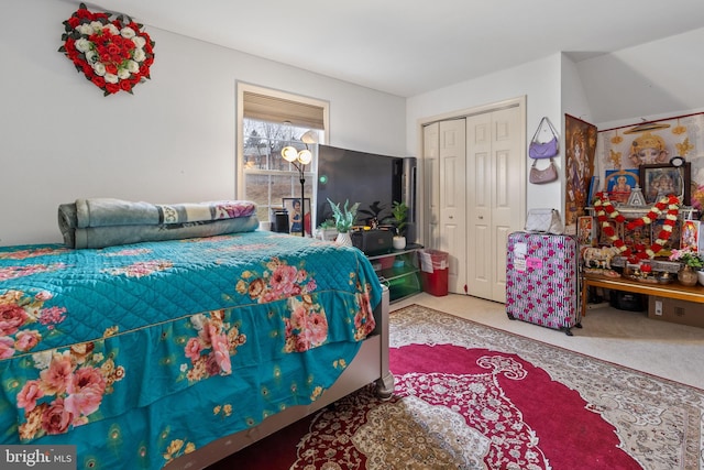 bedroom featuring carpet floors and a closet