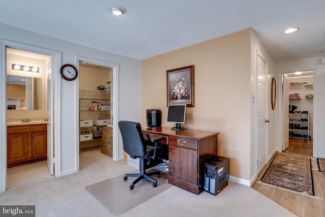 office area with light colored carpet