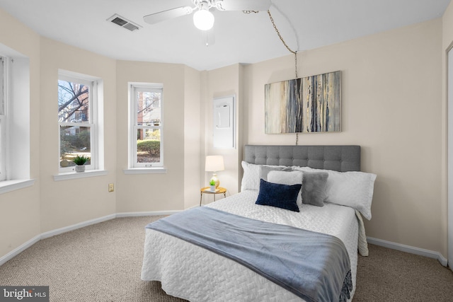 bedroom featuring ceiling fan and carpet flooring