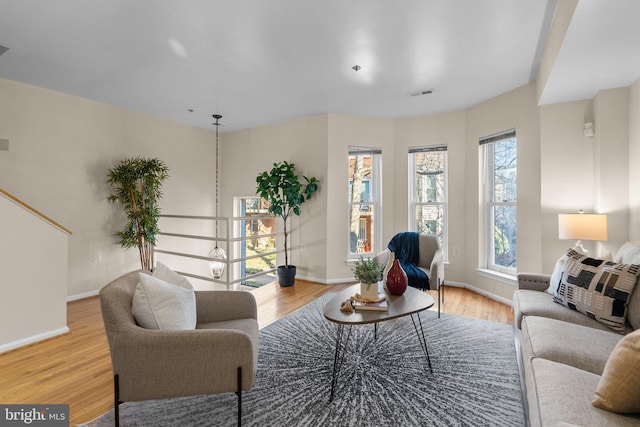 living room with light wood-type flooring