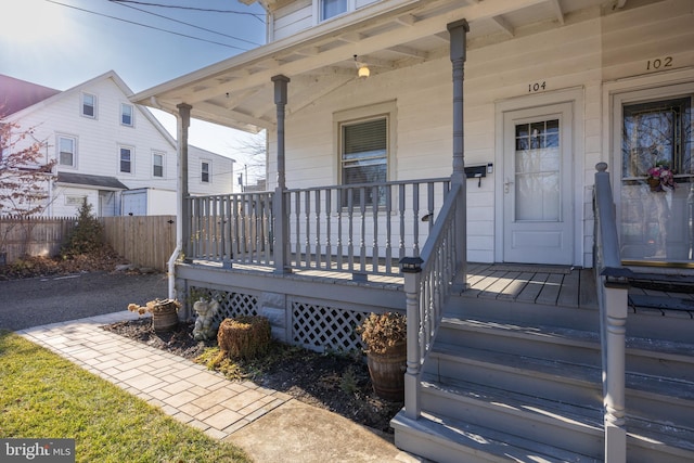 property entrance with a porch