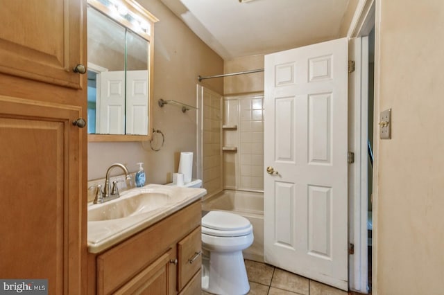 full bathroom featuring tile patterned flooring, vanity,  shower combination, and toilet