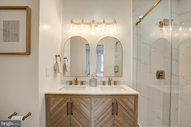 bathroom featuring vanity and walk in shower