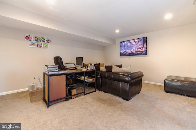 view of carpeted home office