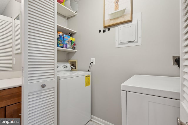 laundry room with electric panel and hookup for a washing machine