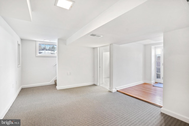 basement with carpet floors