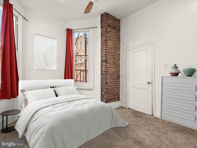 bedroom with carpet flooring and ceiling fan