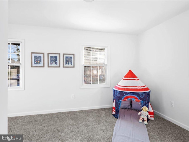 recreation room with carpet floors and a wealth of natural light