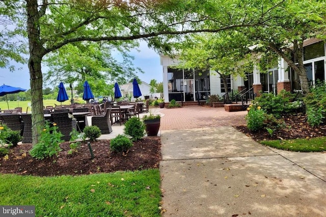 view of property's community with a patio