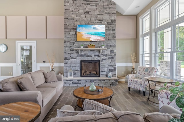 living room with a fireplace